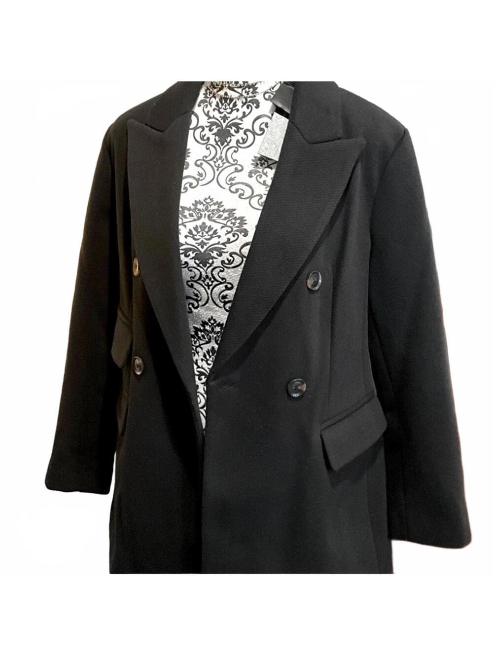 NWT BCBGMaxAzria Black Pea Coat Longline Size L - Picture 9 of 9